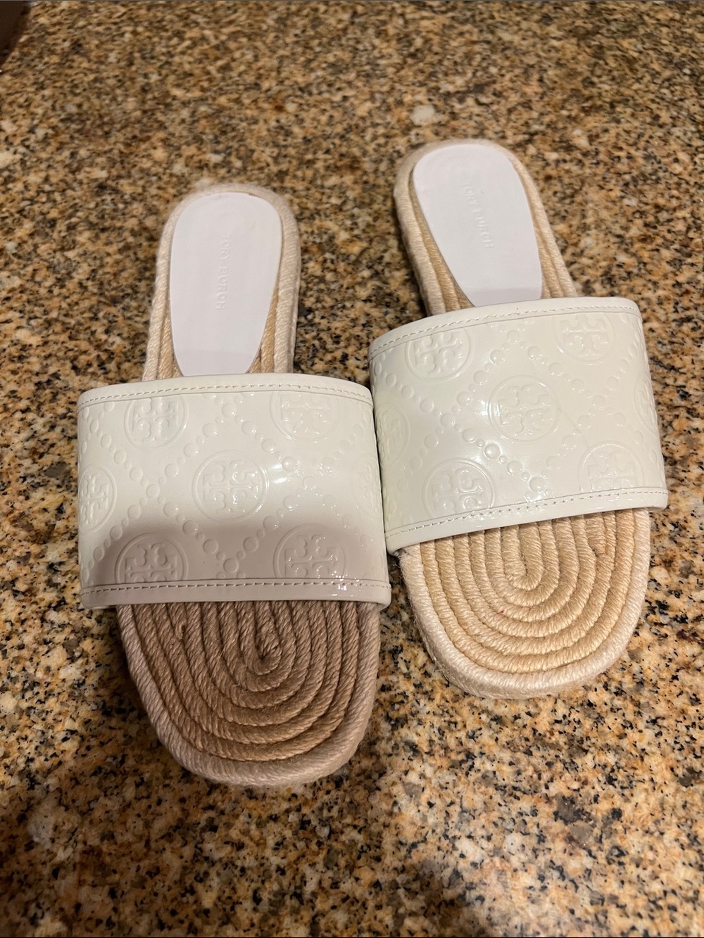 Tory Burch White Embossed Logo Slide Mules